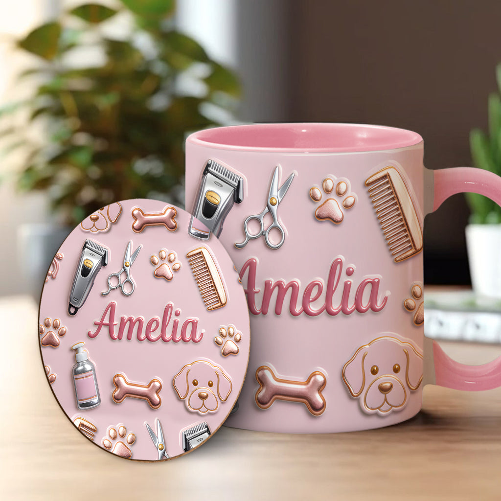 Toiletteur pour chiens - Mug et sous-verre personnalisés « Toiletteur pour chiens »