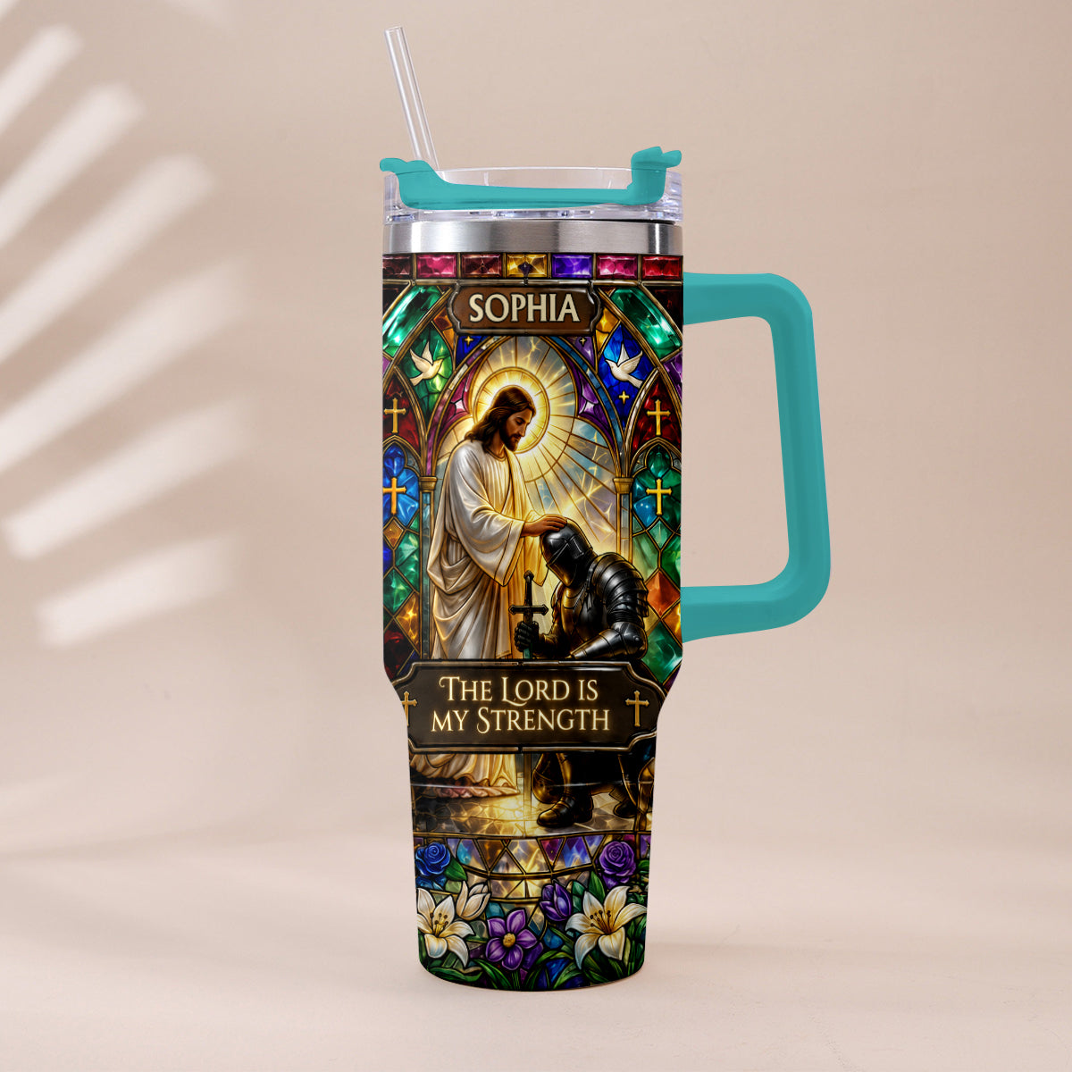 The Lord Is My Strength - Personalized Christian Tumbler With Handle