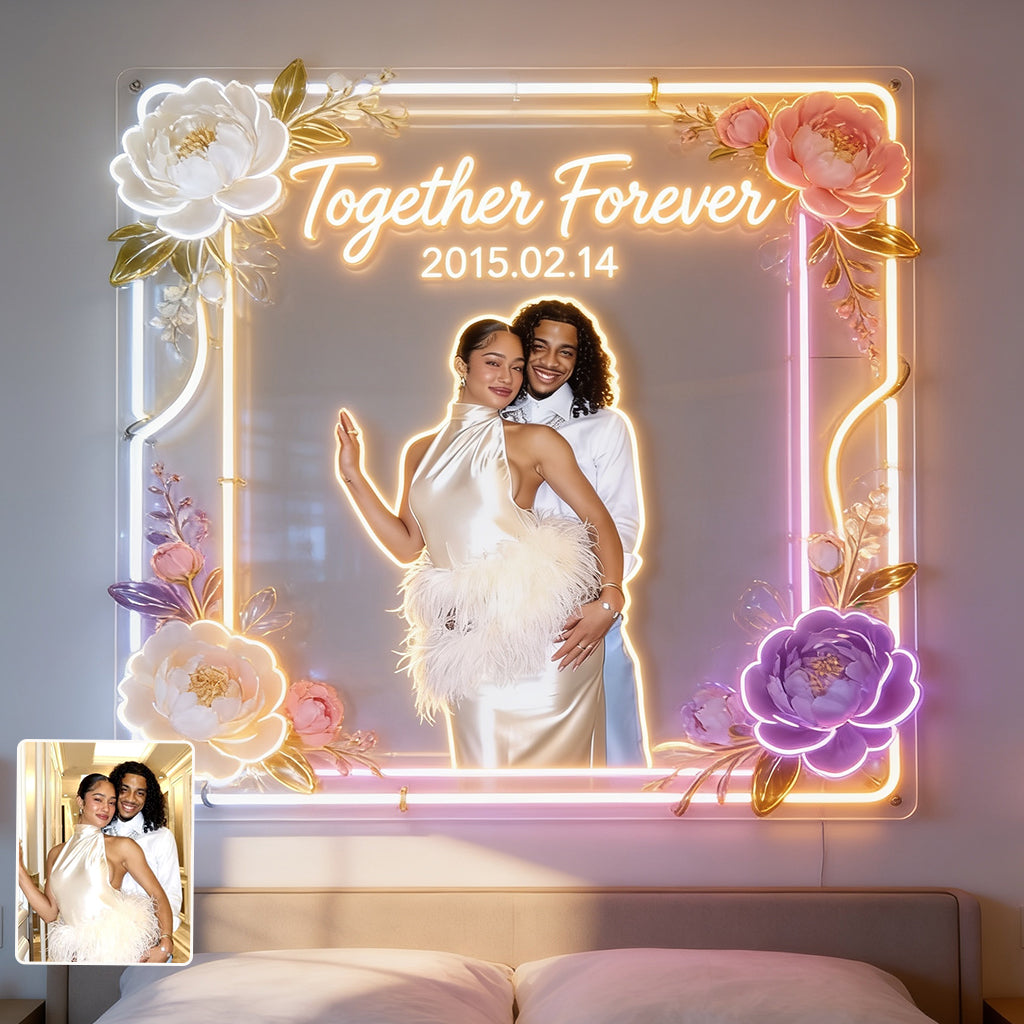 Floral Love Anniversary - Personalized Couple Neon LED Light Sign