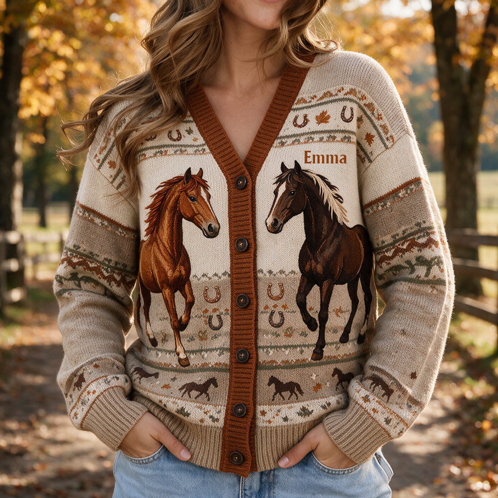 Amour Cheval - Pull Cardigan Personnalisé