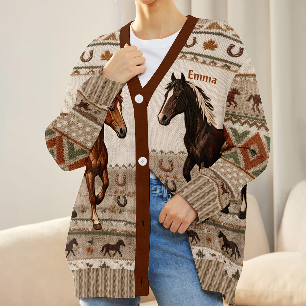 Amour Cheval - Pull Cardigan Personnalisé