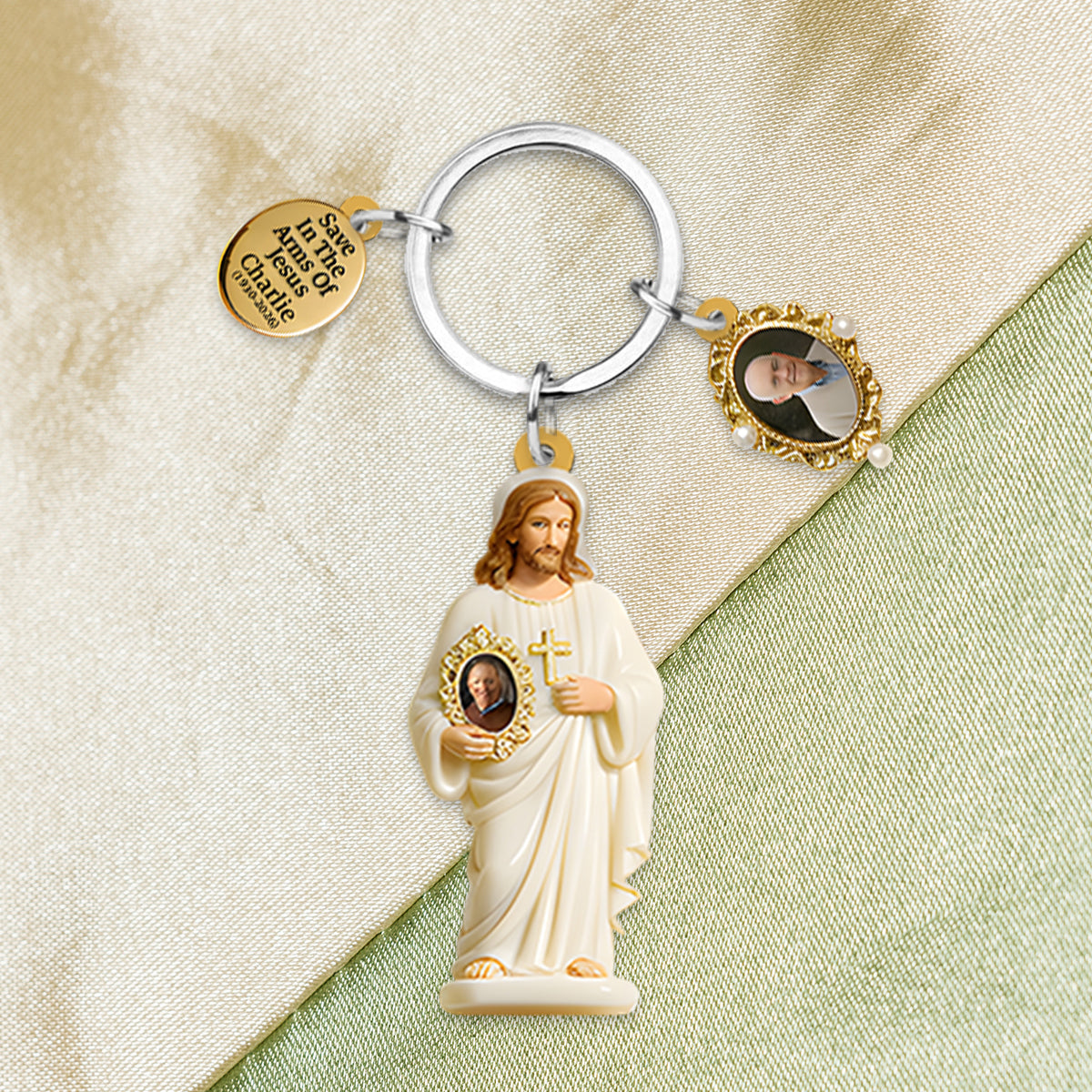 Save In The Arms Of Jesus - Personalized Memorial Keychain With Charms