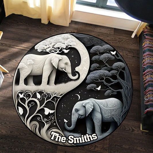 Elephant Harmony - Personalized Elephant Round Rug