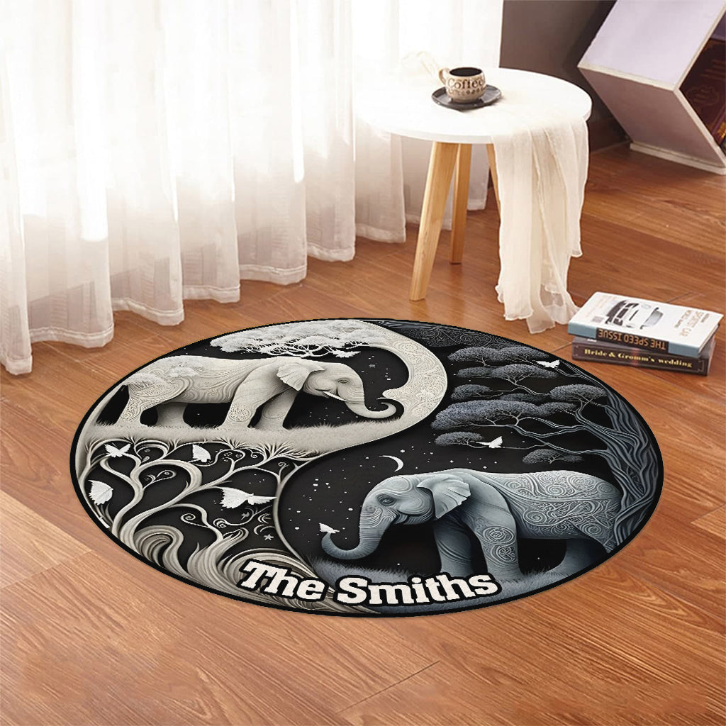 Elephant Harmony - Personalized Elephant Round Rug