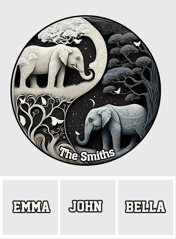 Elephant Harmony - Personalized Elephant Round Rug