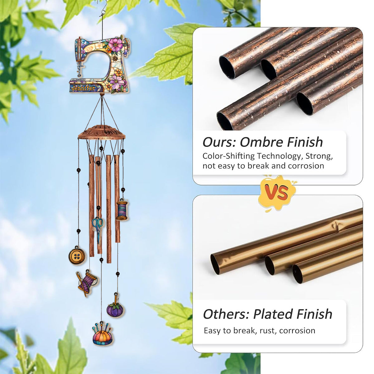 Magnifique machine à coudre - Carillon éolien personnalisé avec breloques