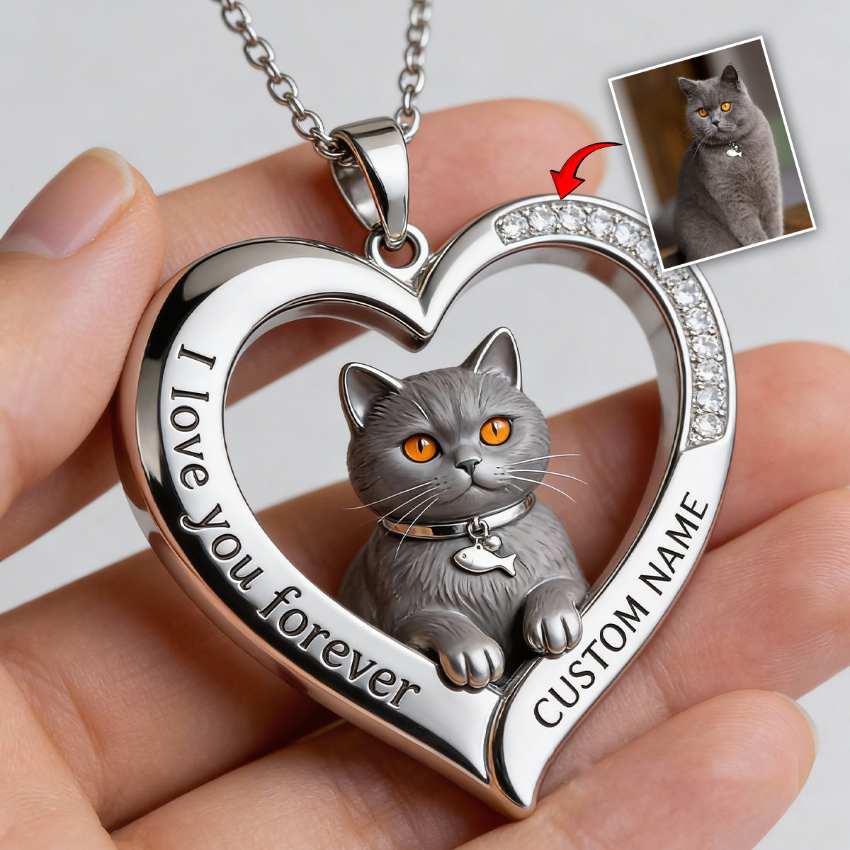 Custom From Any Photo - Personalized Cat Shaped Metal Pendant Necklace