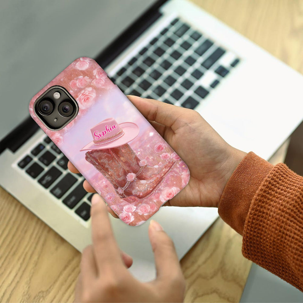 Floral Cowgirl - Personalized Cowgirl Full Print Phone Case & Phone Grip