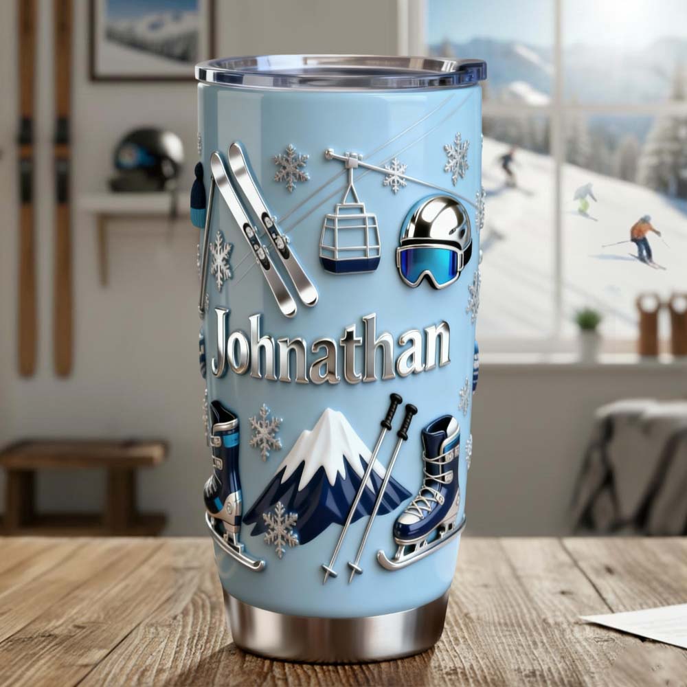 Le ski me rend heureux - Gobelet isotherme de ski personnalisé