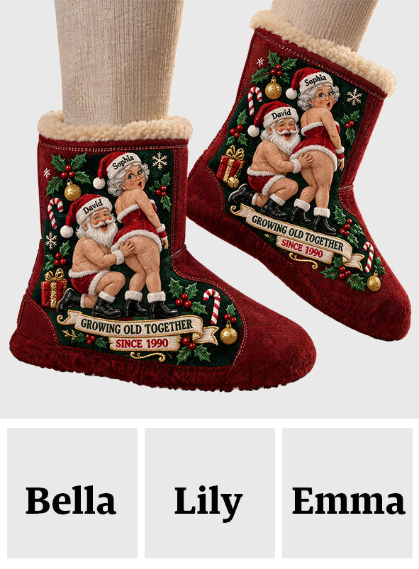 Growing Old Together - Personalized Spicy Couple Faux Fur Boot Slippers