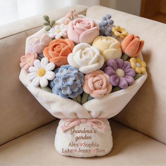 Grandma's Garden Lovely Flowers Red Rose Bouquet - Personalized Grandma Faux Fur Shaped Pillow