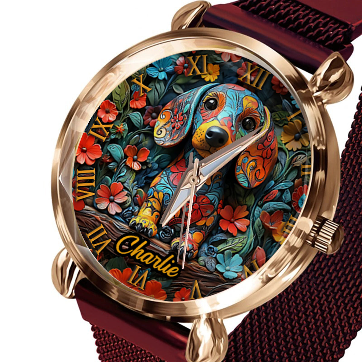 Amoureux des teckels - Montre-bracelet personnalisée pour femme avec un chien 