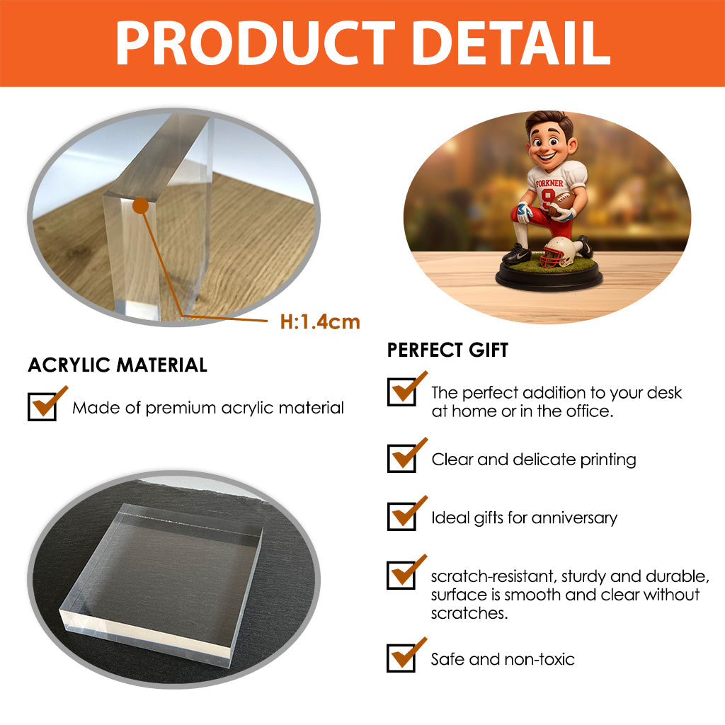 Plaque acrylique personnalisée en forme de ballon de football, style dessin animé humoristique