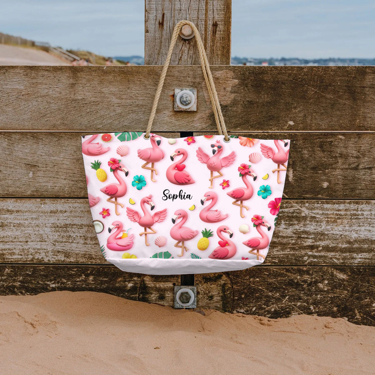 Love Flamingos - Personalized Flamingo Beach Bag