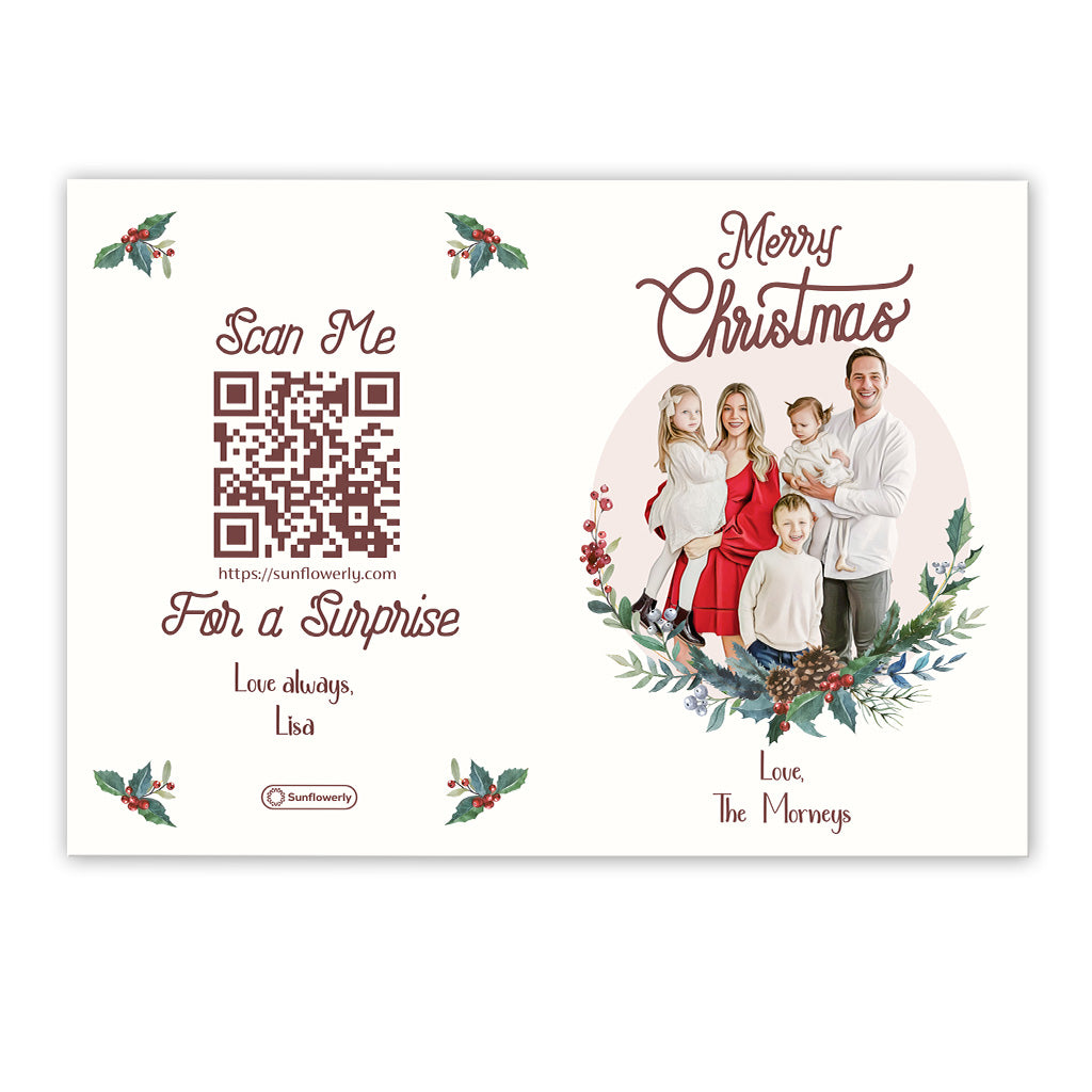 Joyeux Noël ! Téléchargez votre photo dans le cercle - Carte de vœux personnalisée avec QR code