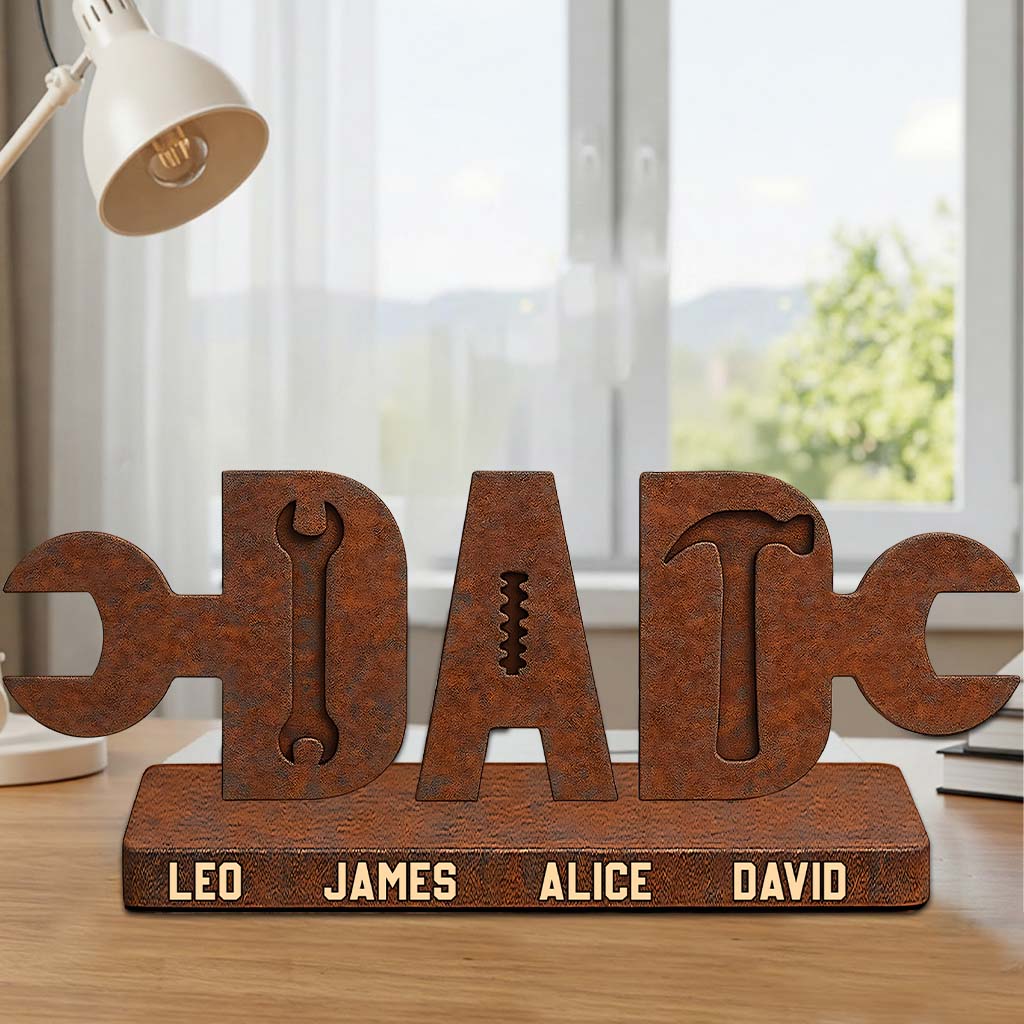 Dad And Hammer Kids - Personalized Father Custom Shaped Acrylic Plaque