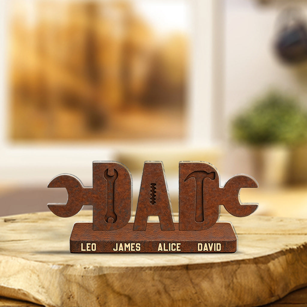 Dad And Hammer Kids - Personalized Father Custom Shaped Acrylic Plaque