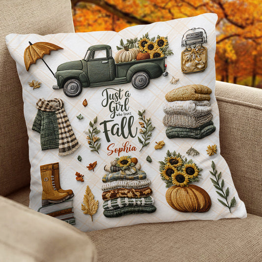 Juste une fille qui aime l'automne - Coussin décoratif d'automne personnalisé