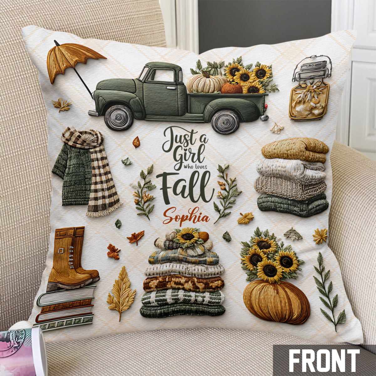 Juste une fille qui aime l'automne - Coussin décoratif d'automne personnalisé