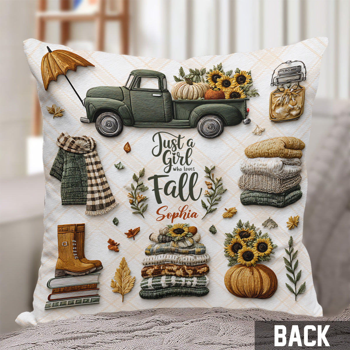 Juste une fille qui aime l'automne - Coussin décoratif d'automne personnalisé