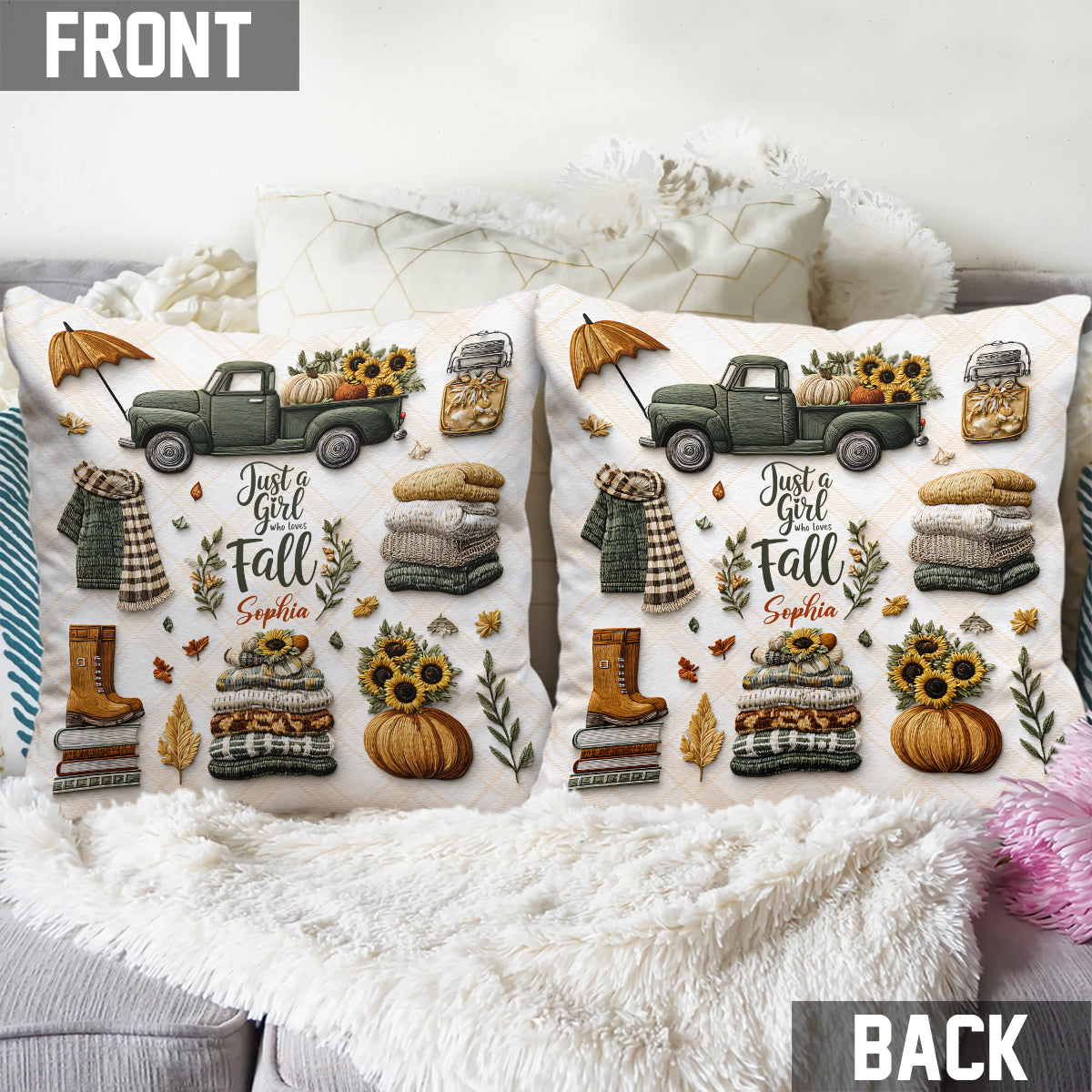 Juste une fille qui aime l'automne - Coussin décoratif d'automne personnalisé