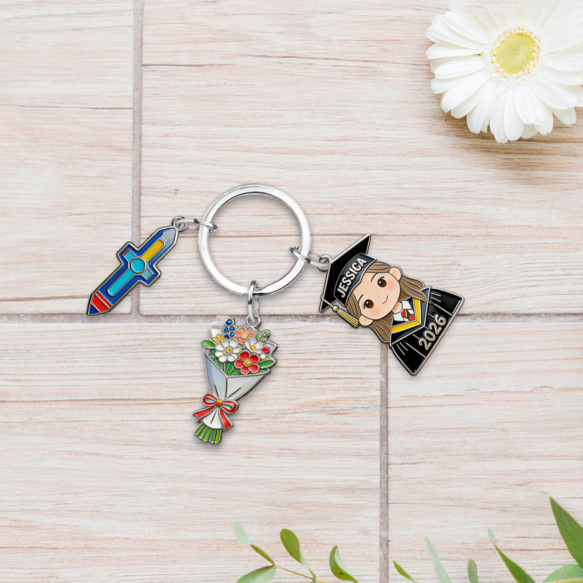 Cadeau de fin d'études - Porte-clés personnalisé avec breloques