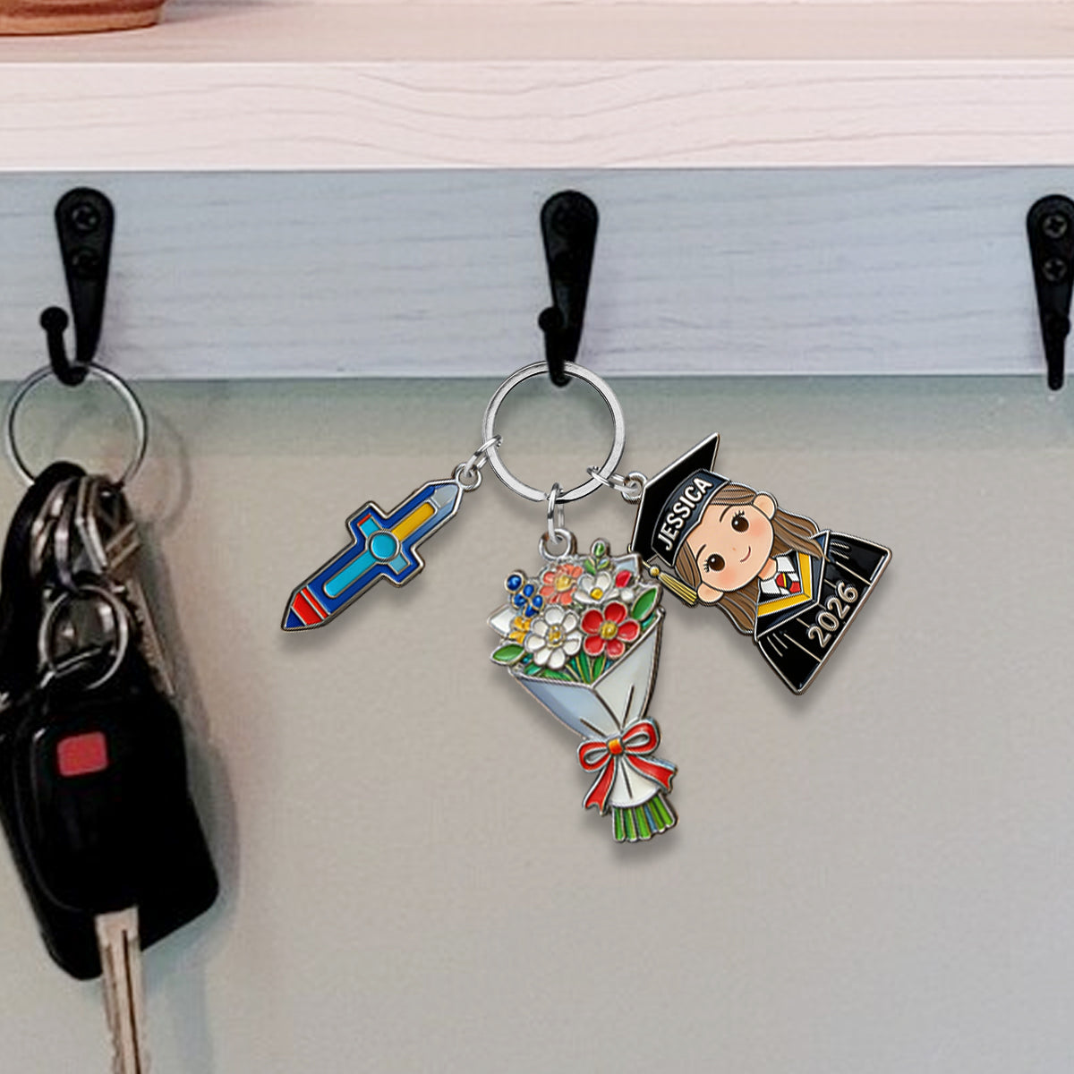 Cadeau de fin d'études - Porte-clés personnalisé avec breloques