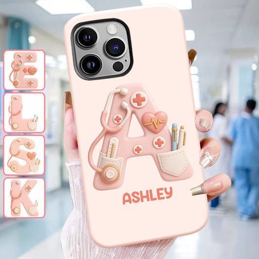 Étui de téléphone personnalisé avec l'alphabet infirmier - Coque de téléphone personnalisée avec impression intégrale sur le thème des infirmières