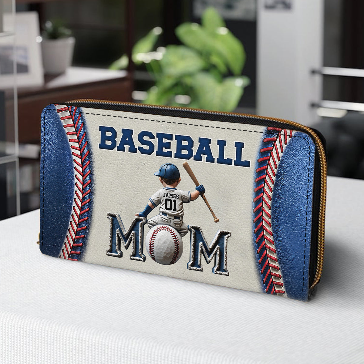 Maman de joueur de baseball/softball - Portefeuille long en cuir personnalisé pour maman