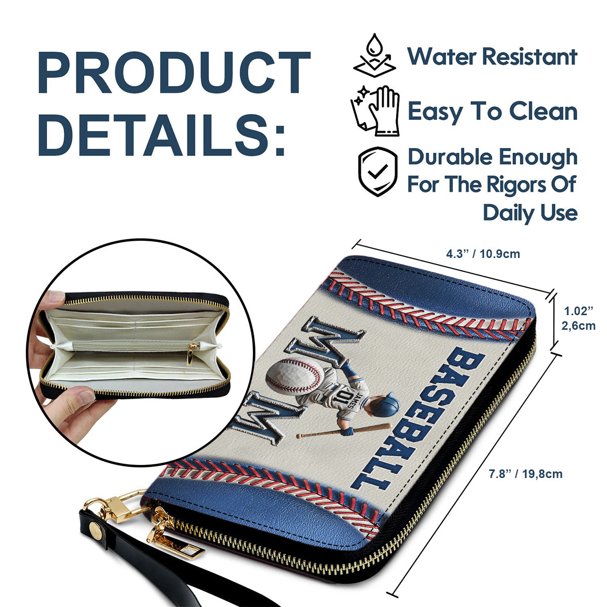 Maman de joueur de baseball/softball - Portefeuille long en cuir personnalisé pour maman