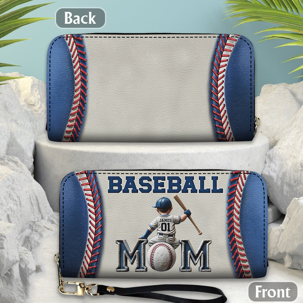 Maman de joueur de baseball/softball - Portefeuille long en cuir personnalisé pour maman