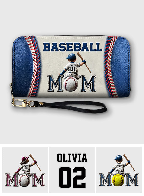 Maman de joueur de baseball/softball - Portefeuille long en cuir personnalisé pour maman