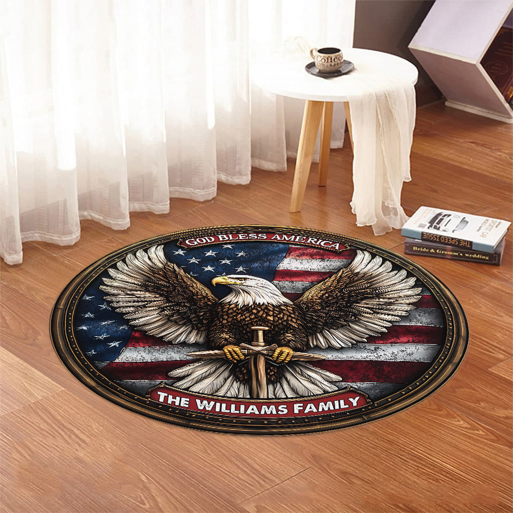 God Bless America - Personalized Bald Eagle Round Rug