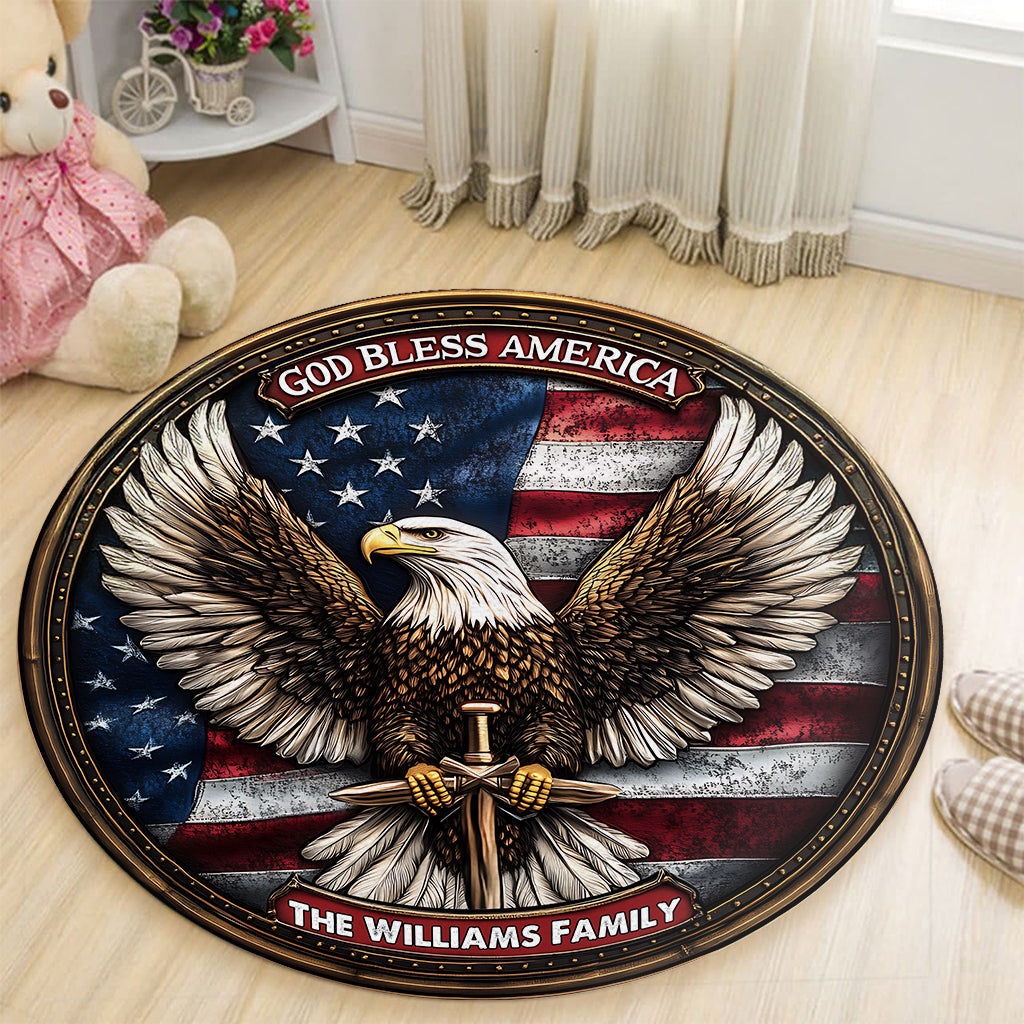 God Bless America - Personalized Bald Eagle Round Rug