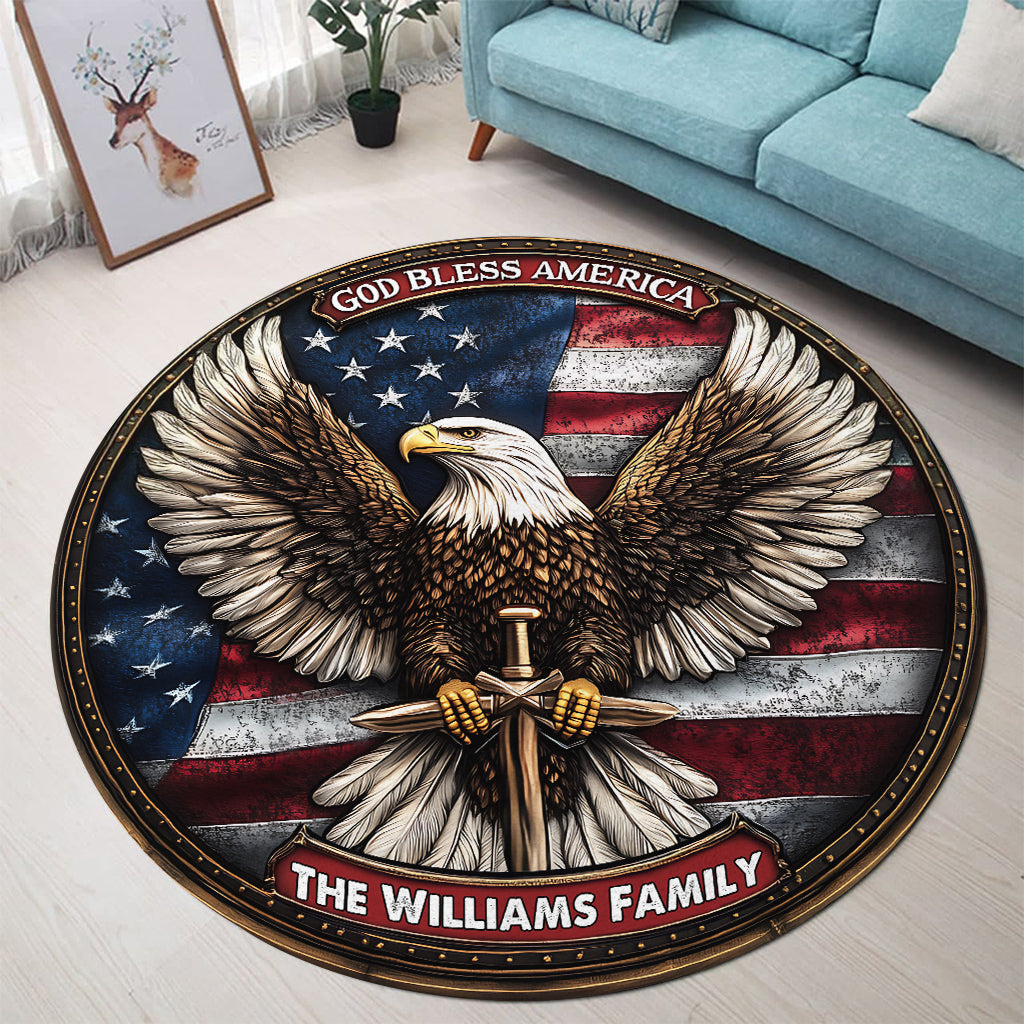 God Bless America - Personalized Bald Eagle Round Rug
