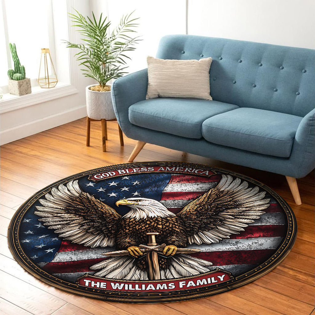God Bless America - Personalized Bald Eagle Round Rug