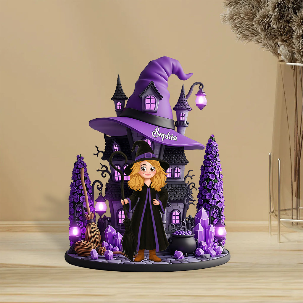 Maison de sorcière - Plaque acrylique personnalisée en forme de sorcière