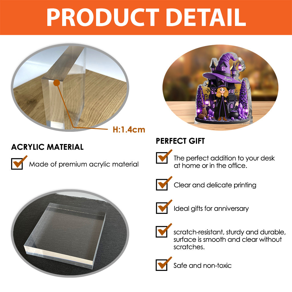 Maison de sorcière - Plaque acrylique personnalisée en forme de sorcière