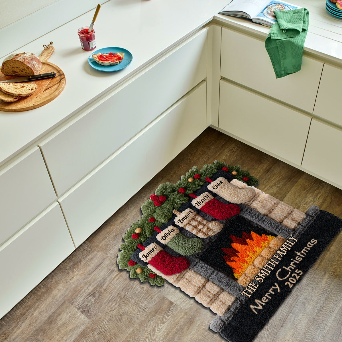 Joyeux Noël - Tapis touffeté antidérapant personnalisé pour toute la famille