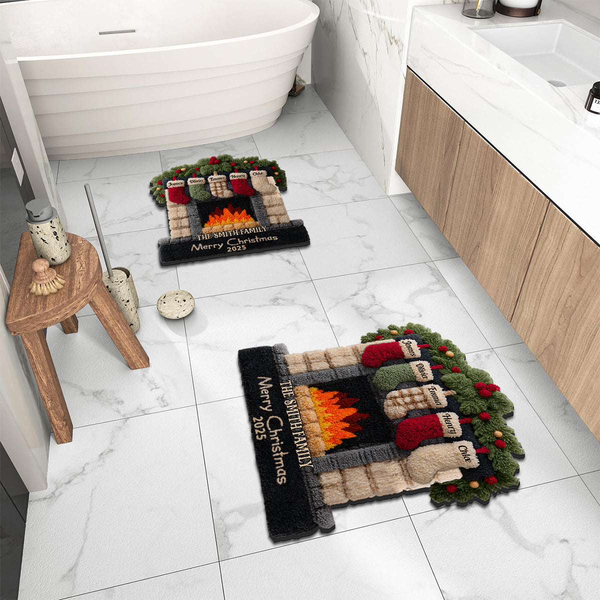 Joyeux Noël - Tapis touffeté antidérapant personnalisé pour toute la famille