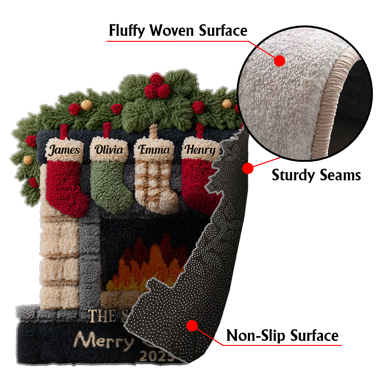 Joyeux Noël - Tapis touffeté antidérapant personnalisé pour toute la famille