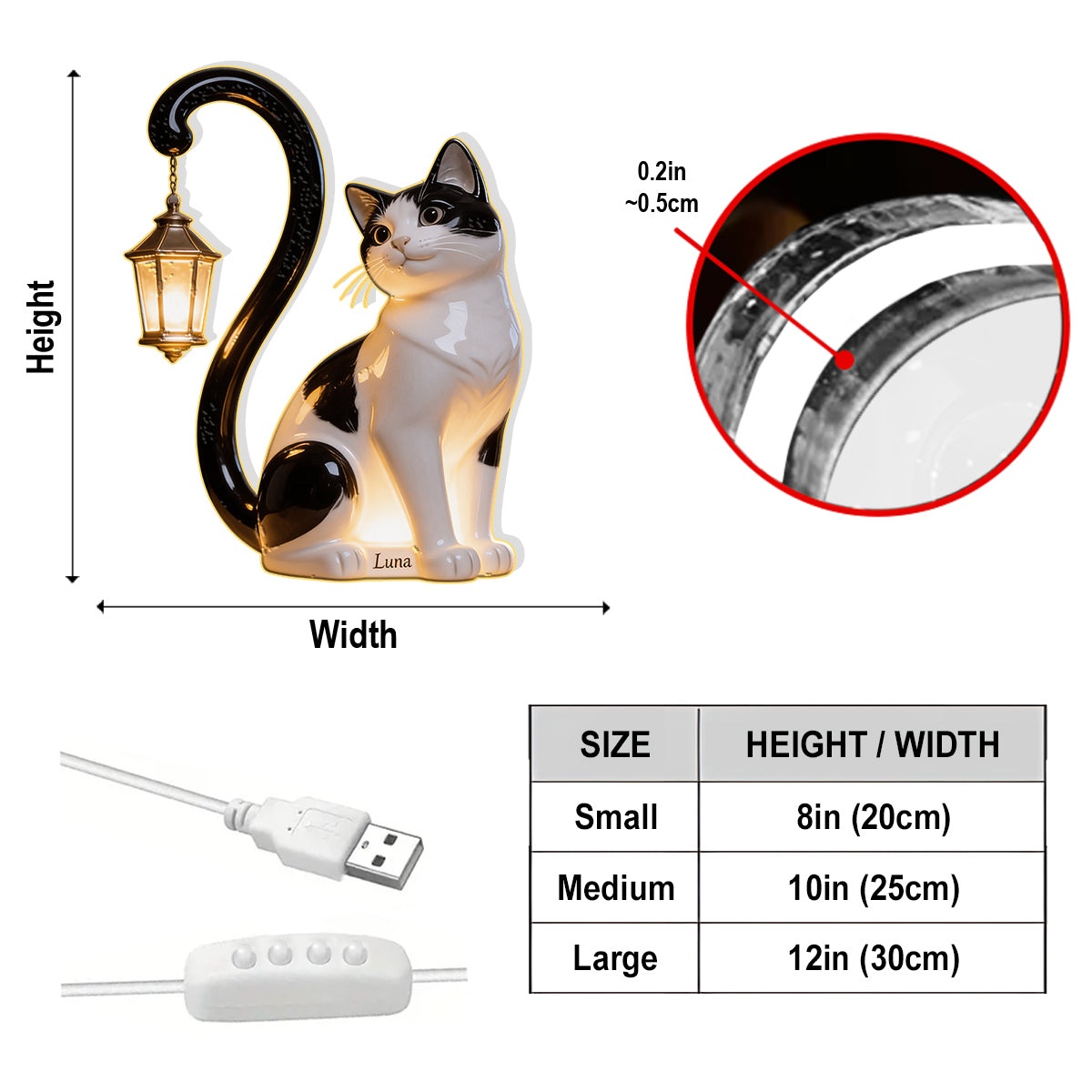Custom Any Pet Photo - Personalized Cat Acrylic LED Night Light