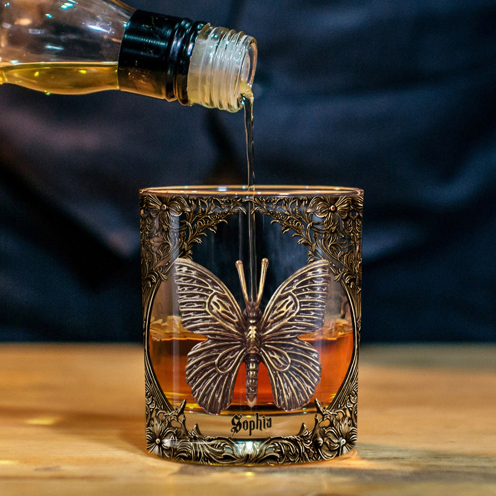 Unique Butterfly - Personalized Butterfly Whiskey Glass