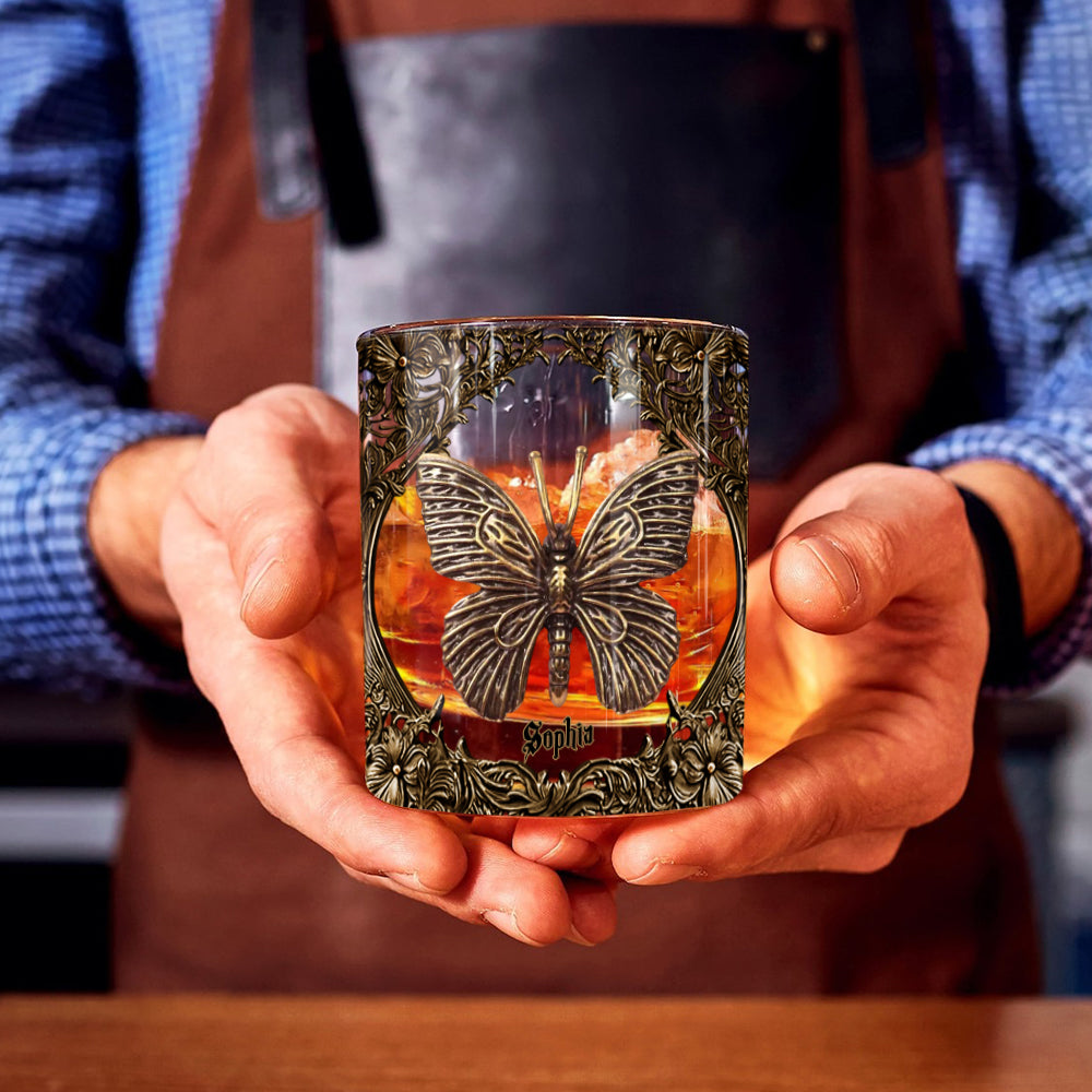 Unique Butterfly - Personalized Butterfly Whiskey Glass