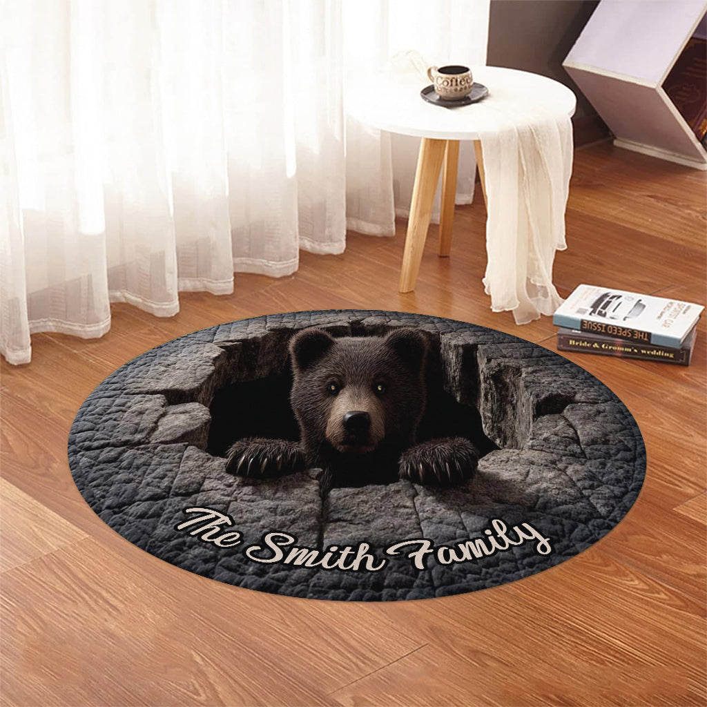 Ours noir - Tapis rond de chasse personnalisé