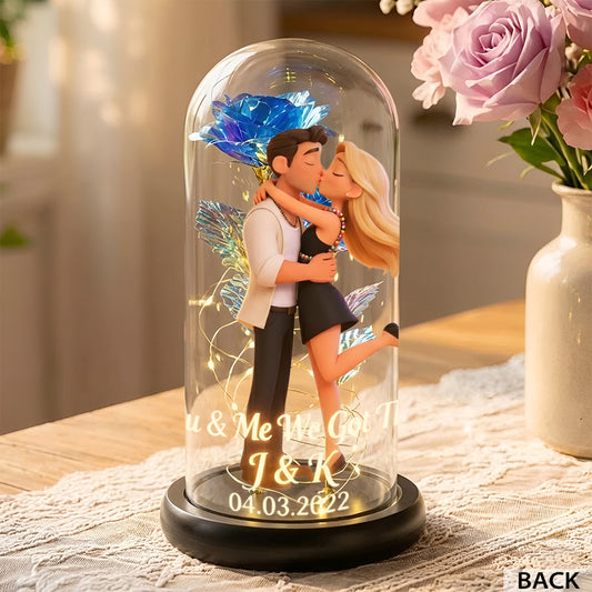 You & Me We Got This - Personalized Couple Glowing Roses Glass Dome