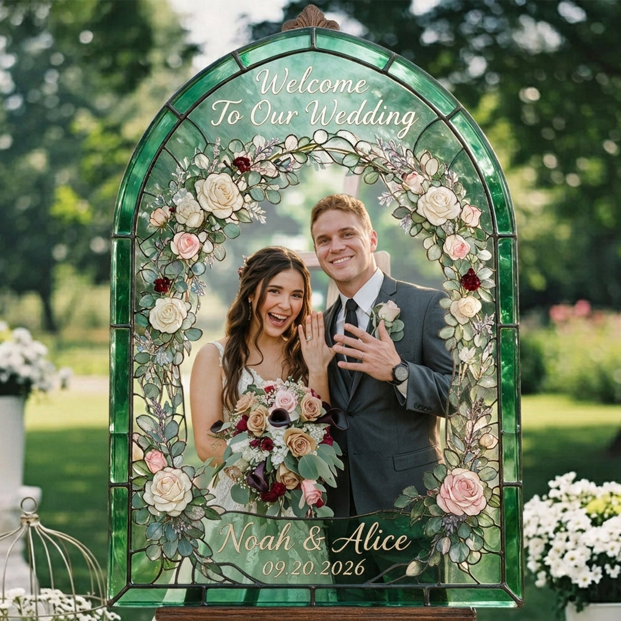 Bienvenue à notre mariage - Couple personnalisé en verre 3D
