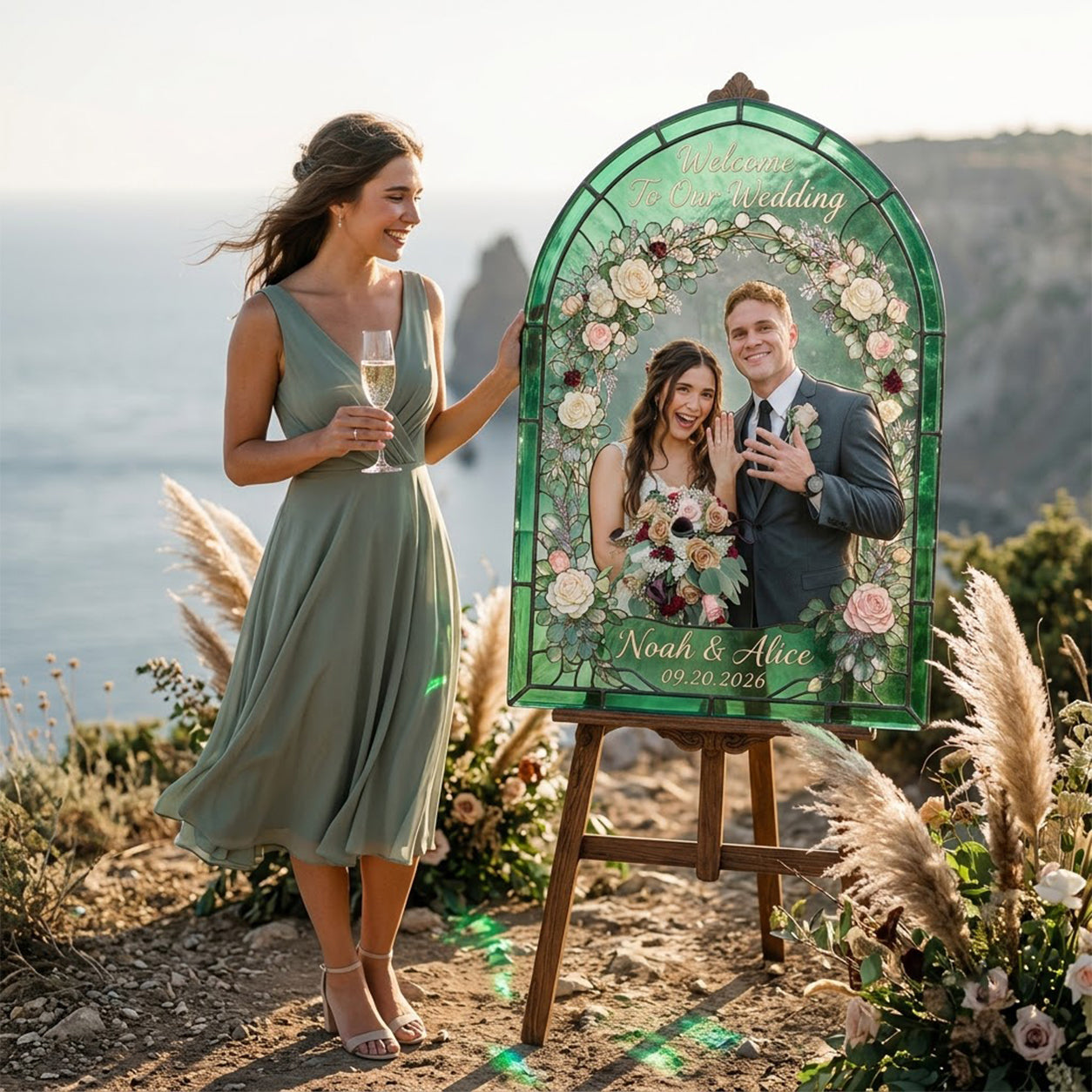 Bienvenue à notre mariage - Couple personnalisé en verre 3D