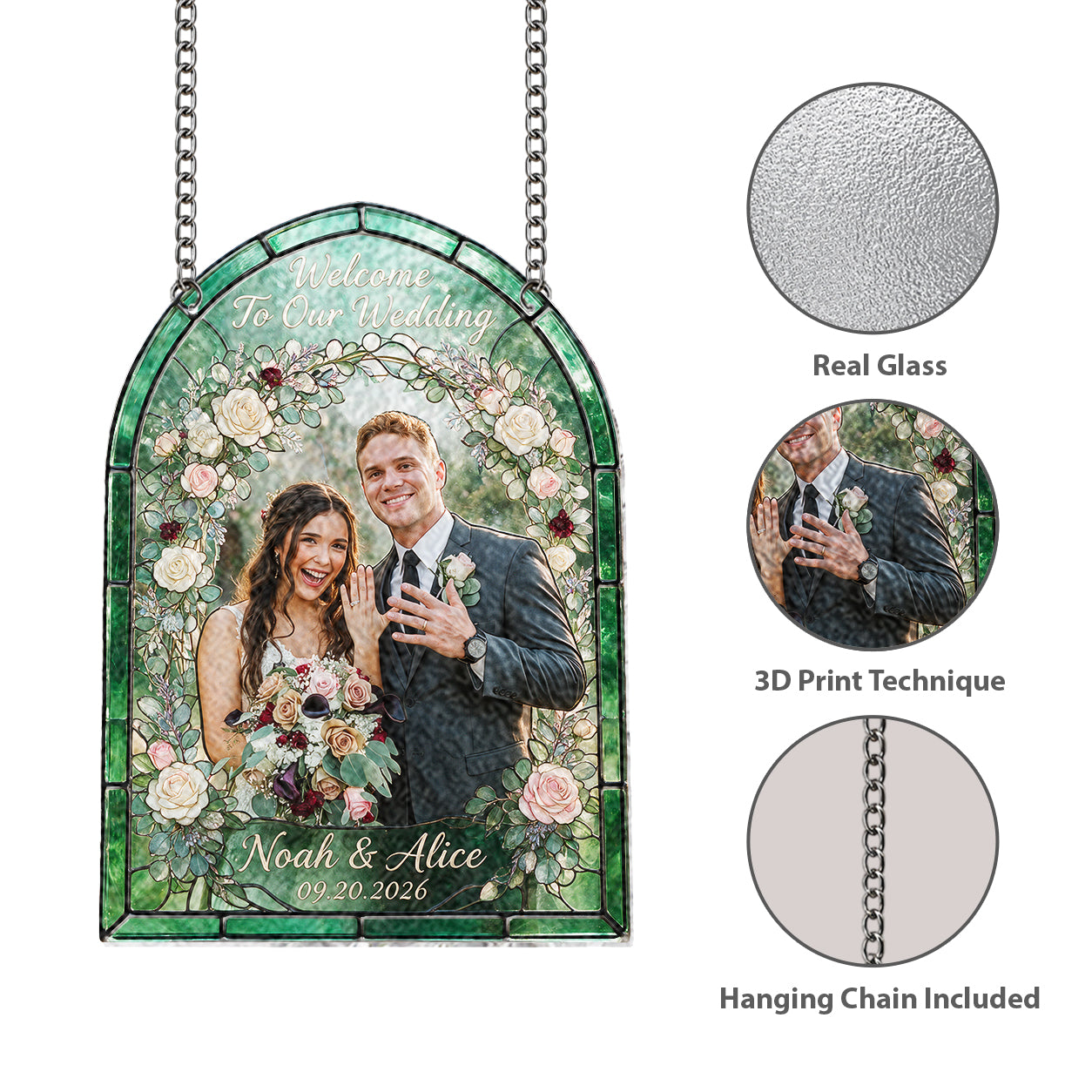 Bienvenue à notre mariage - Couple personnalisé en verre 3D