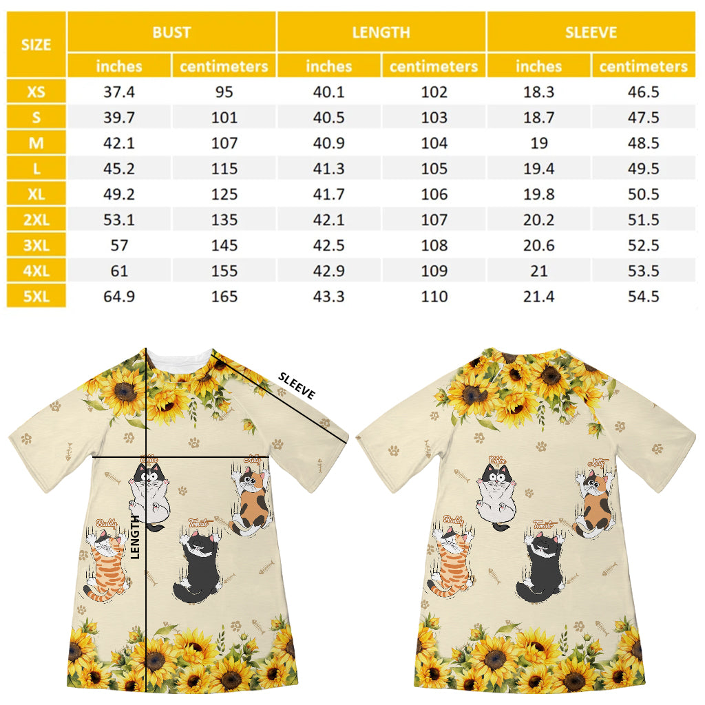 Chats mignons - Robe-t-shirt de nuit personnalisée pour chat